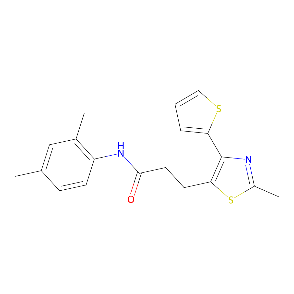 N-(2,4-dimethylphenyl)-3-(2-methyl-4-(thiophen-2-yl)thiazol-5-yl)propanamide molecular structure, CAS 1017662-91-7