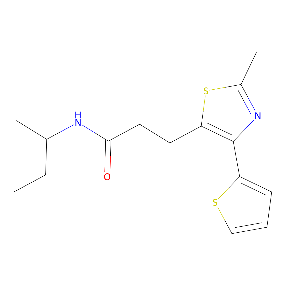 N-(butan-2-yl)-3-[2-methyl-4-(thiophen-2-yl)-1,3-thiazol-5-yl]propanamide molecular structure, CAS 1017662-94-0