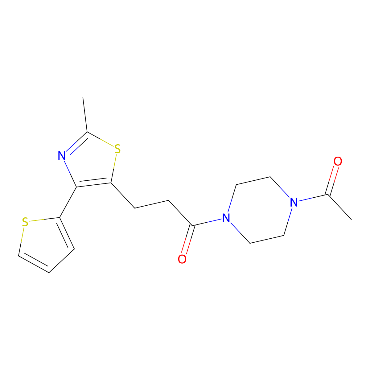 1-(4-Acetylpiperazin-1-yl)-3-(2-methyl-4-(thiophen-2-yl)thiazol-5-yl)propan-1-one molecular structure, CAS 1017662-95-1