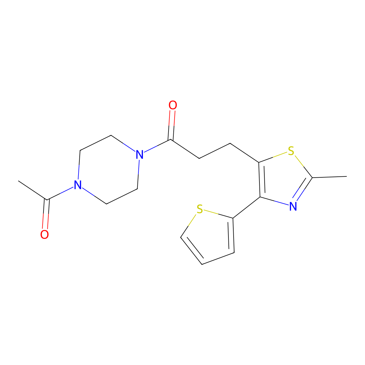 1-(4-Acetylpiperazin-1-yl)-3-(2-methyl-4-(thiophen-2-yl)thiazol-5-yl)propan-1-one molecular structure, CAS 1017662-95-1