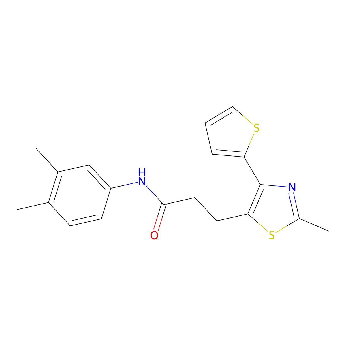 N-(3,4-dimethylphenyl)-3-(2-methyl-4-(thiophen-2-yl)thiazol-5-yl)propanamide molecular structure, CAS 1017662-97-3