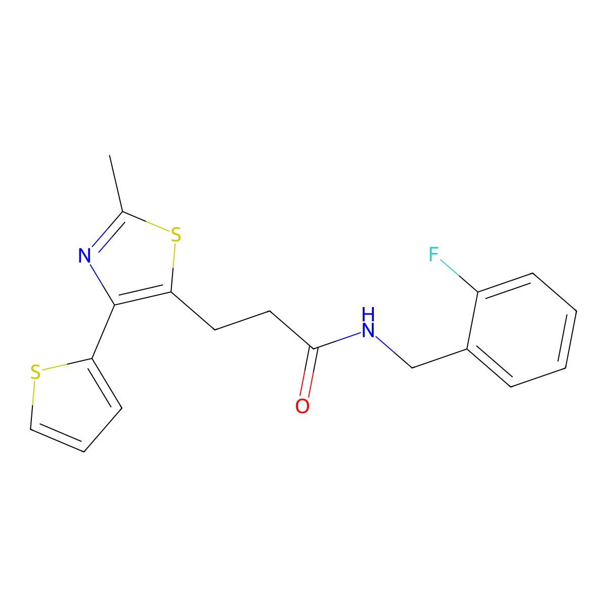 N-(2-fluorobenzyl)-3-(2-methyl-4-(thiophen-2-yl)thiazol-5-yl)propanamide molecular structure, CAS 1017662-98-4