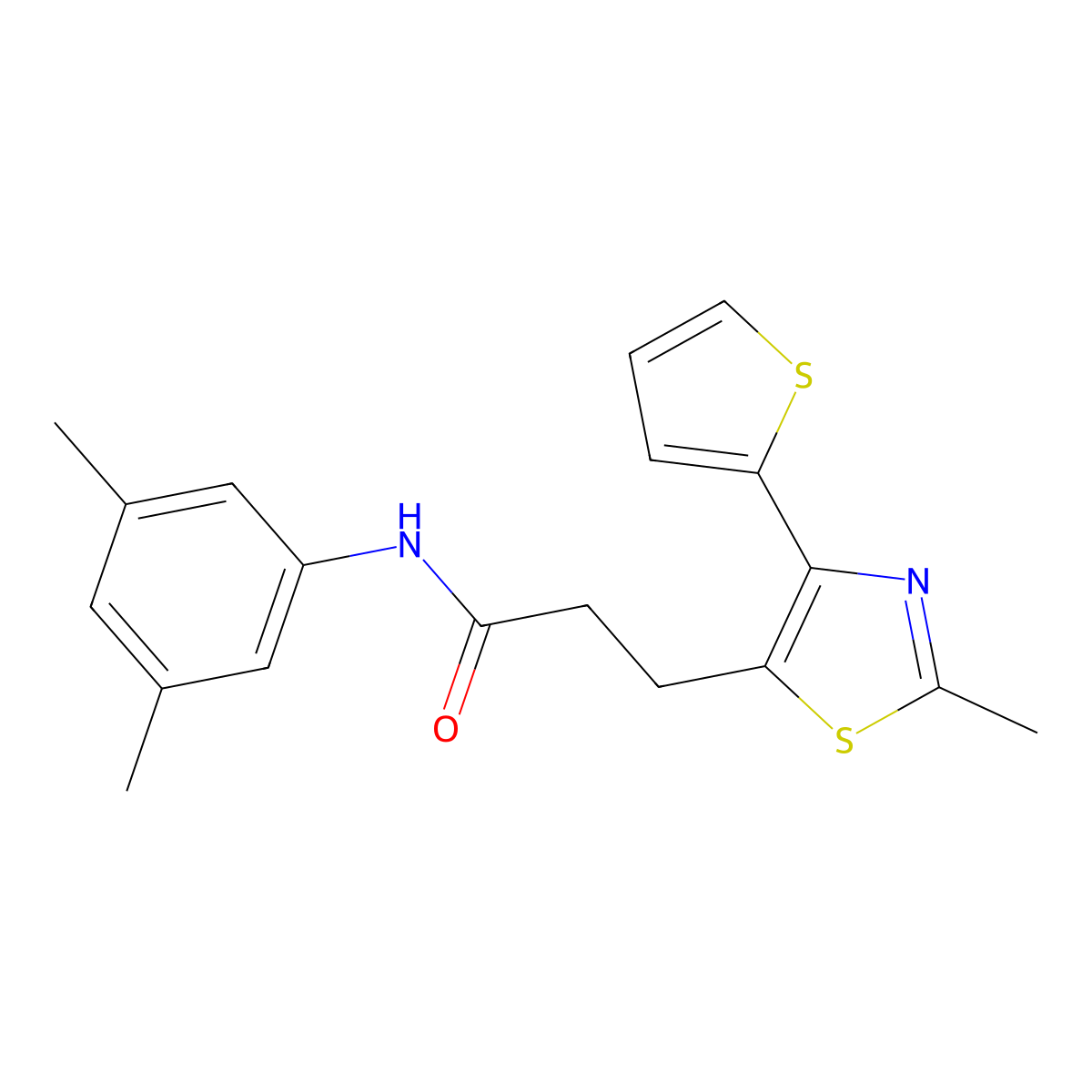 N-(3,5-dimethylphenyl)-3-(2-methyl-4-(thiophen-2-yl)thiazol-5-yl)propanamide molecular structure, CAS 1017662-99-5
