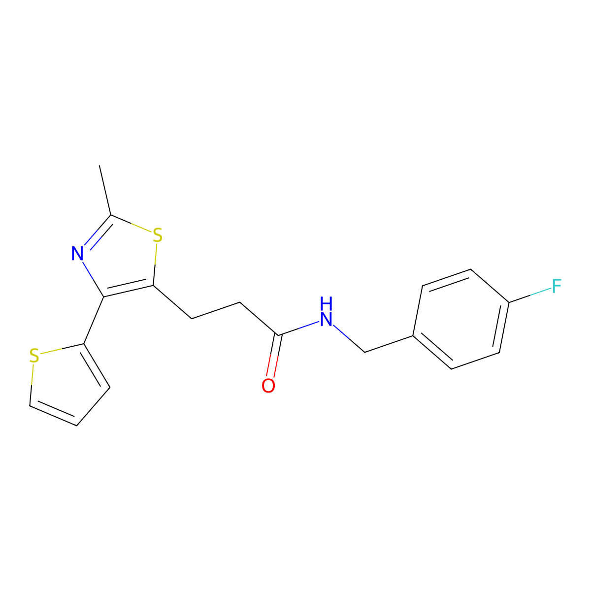 N-(4-fluorobenzyl)-3-(2-methyl-4-(thiophen-2-yl)thiazol-5-yl)propanamide molecular structure, CAS 1017663-00-1