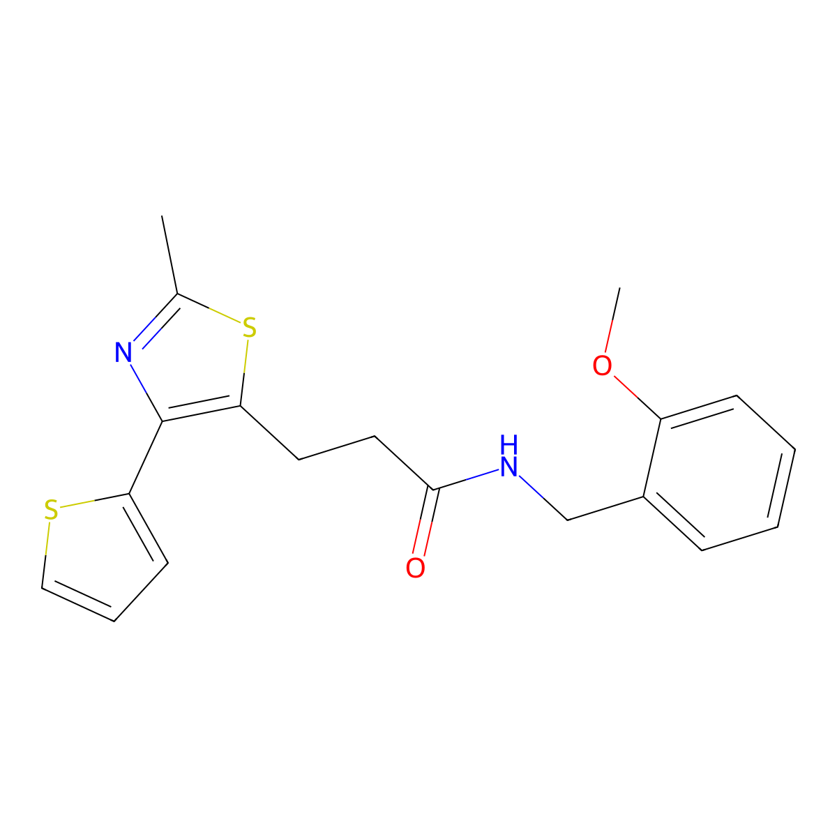 N-(2-methoxybenzyl)-3-(2-methyl-4-(thiophen-2-yl)thiazol-5-yl)propanamide molecular structure, CAS 1017663-02-3