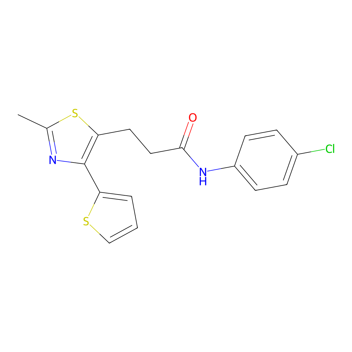 N-(4-chlorophenyl)-3-(2-methyl-4-(thiophen-2-yl)thiazol-5-yl)propanamide molecular structure, CAS 1017663-03-4