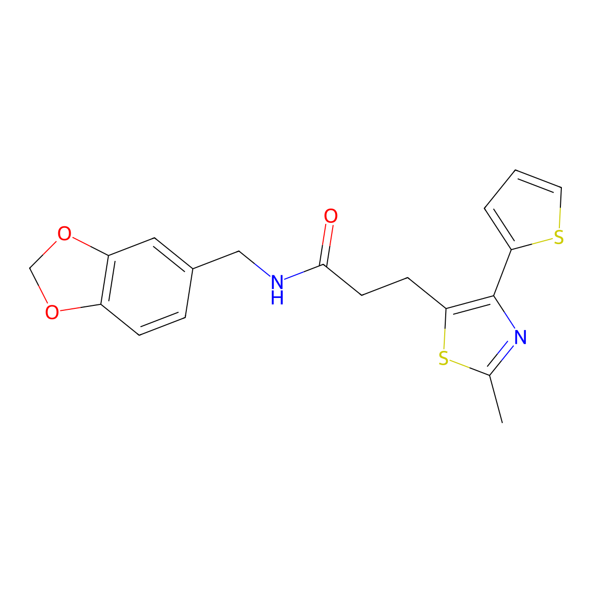 N-(benzo[d][1,3]dioxol-5-ylmethyl)-3-(2-methyl-4-(thiophen-2-yl)thiazol-5-yl)propanamide molecular structure, CAS 1017663-04-5