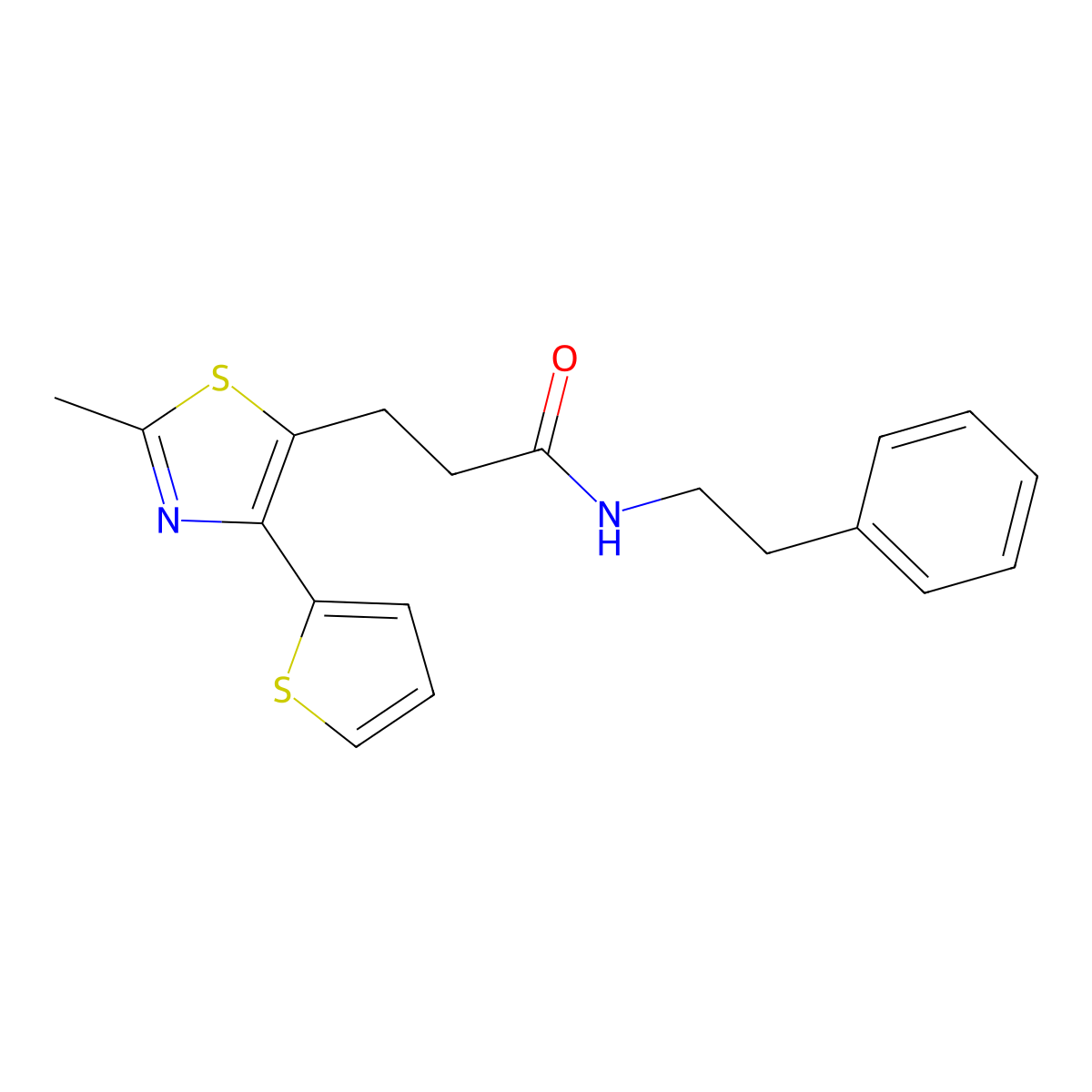 3-(2-methyl-4-(thiophen-2-yl)thiazol-5-yl)-N-phenethylpropanamide molecular structure, CAS 1017663-06-7