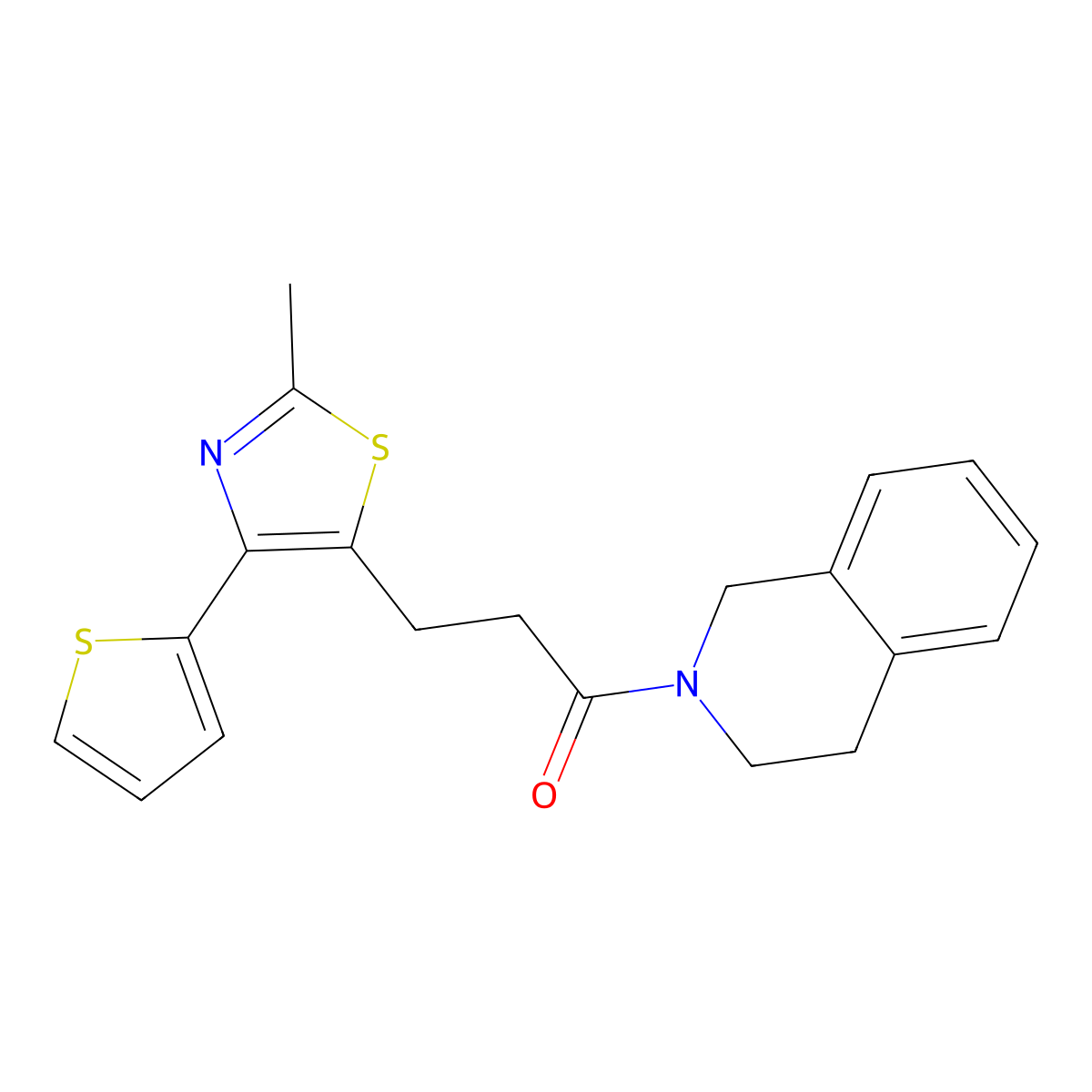 1-(3,4-dihydroisoquinolin-2(1H)-yl)-3-(2-methyl-4-(thiophen-2-yl)thiazol-5-yl)propan-1-one molecular structure, CAS 1017663-08-9