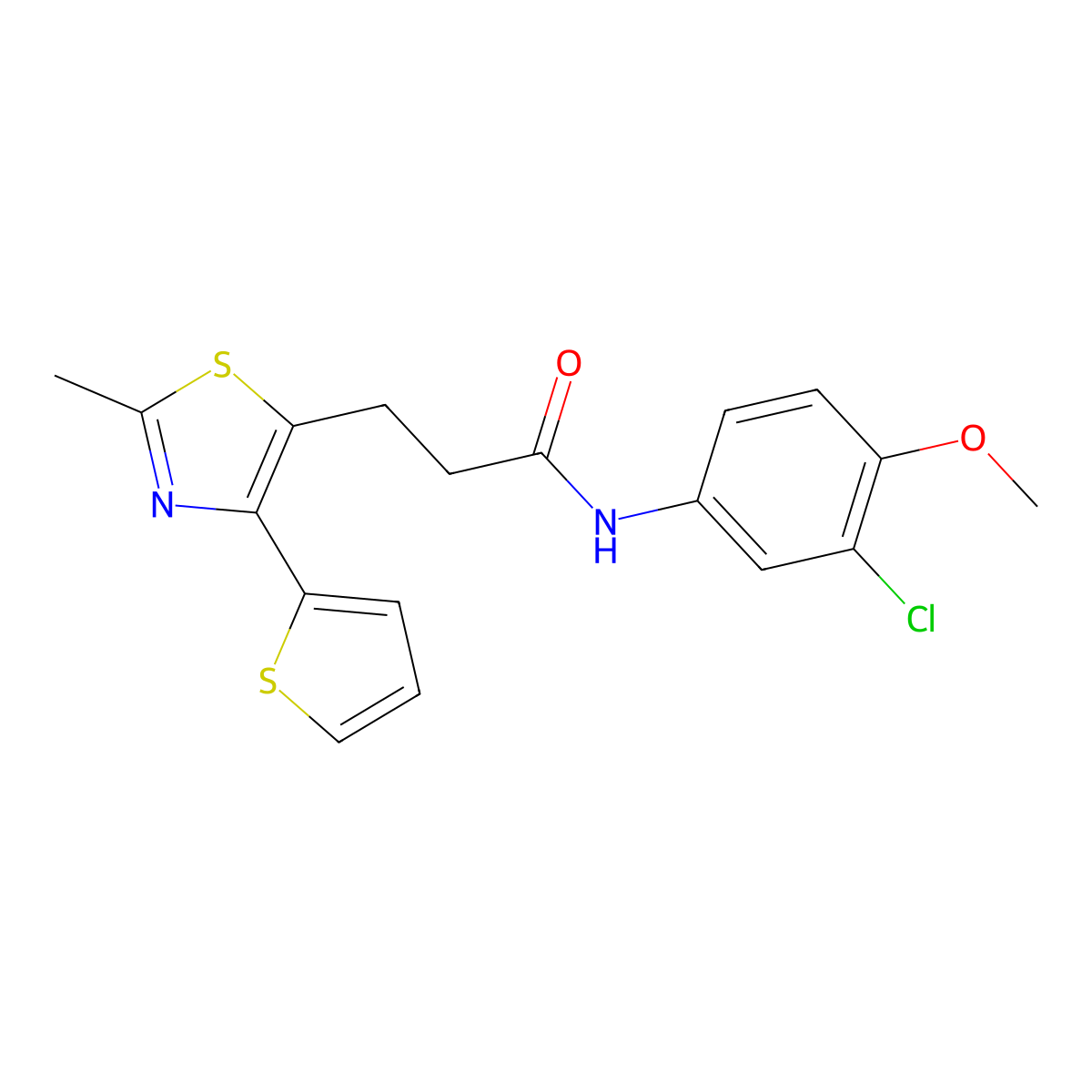 N-(3-chloro-4-methoxyphenyl)-3-(2-methyl-4-(thiophen-2-yl)thiazol-5-yl)propanamide molecular structure, CAS 1017663-11-4