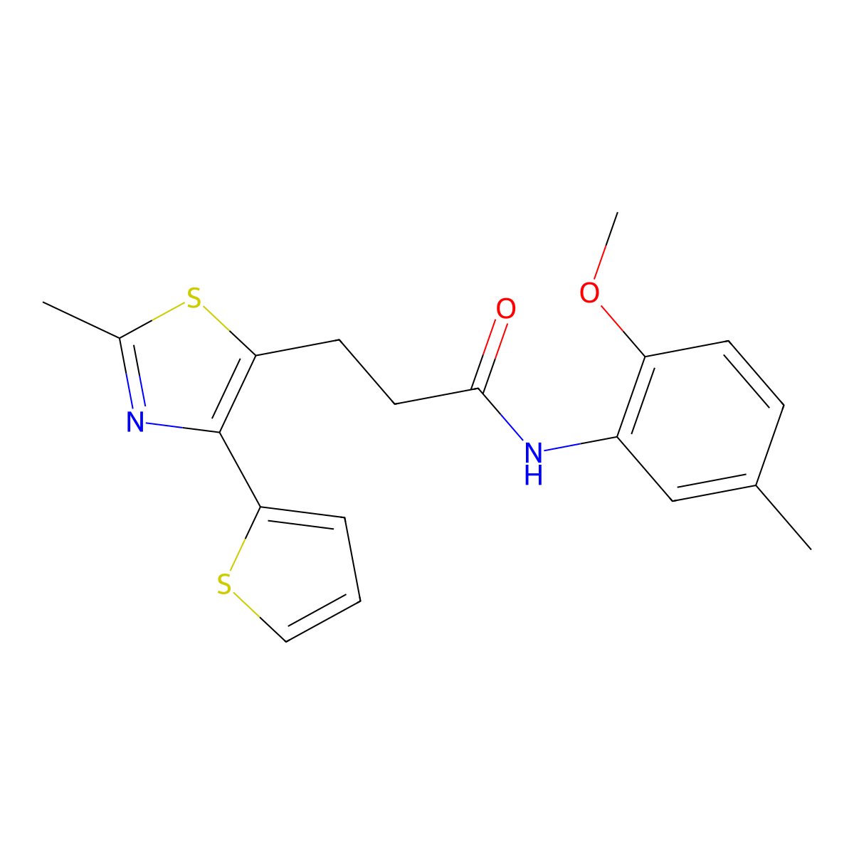 N-(2-Methoxy-5-methylphenyl)-3-[2-methyl-4-(thiophen-2-YL)-1,3-thiazol-5-YL]propanamide molecular structure, CAS 1017663-13-6