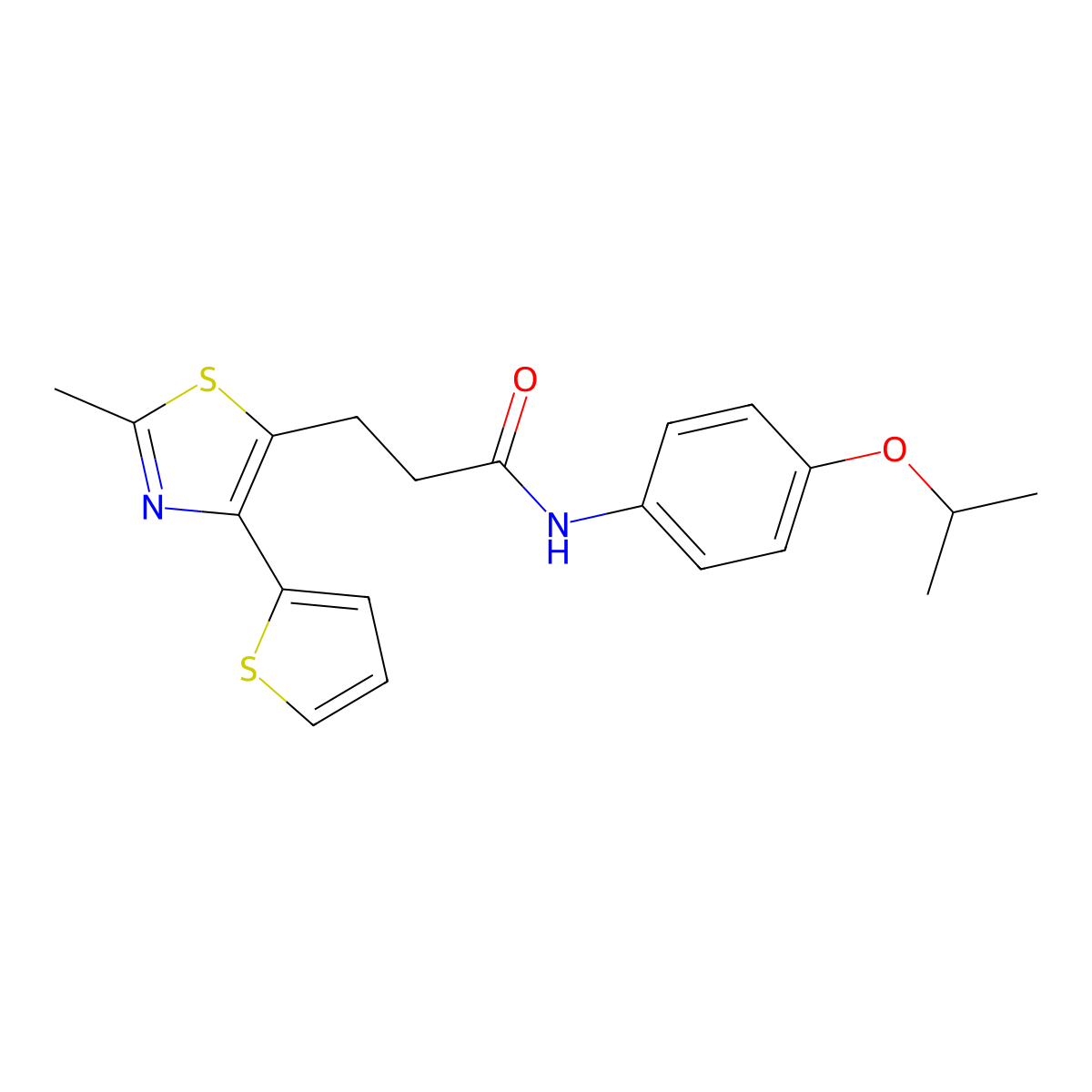 N-(4-isopropoxyphenyl)-3-(2-methyl-4-(thiophen-2-yl)thiazol-5-yl)propanamide molecular structure, CAS 1017663-15-8