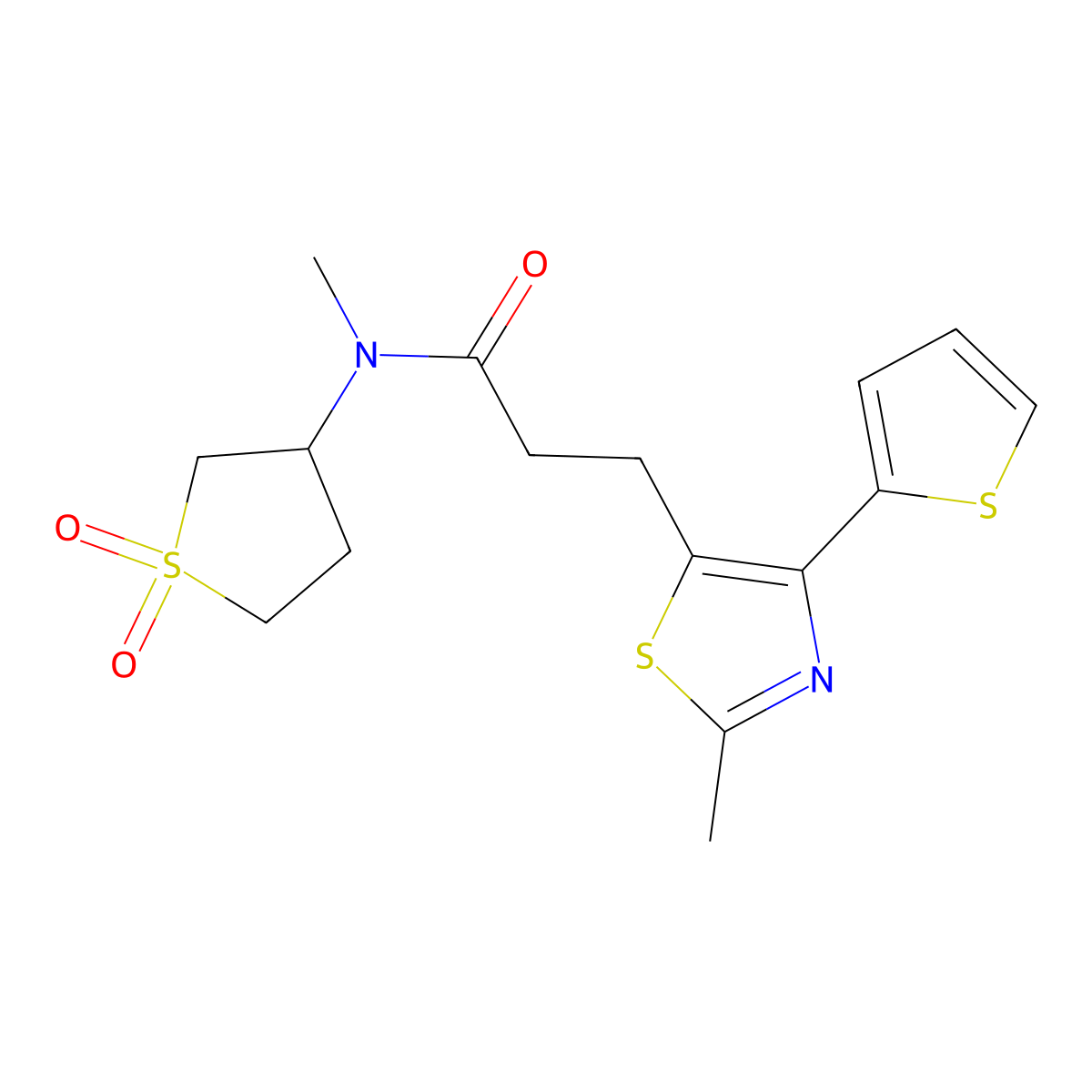 N-(1,1-dioxidotetrahydrothiophen-3-yl)-N-methyl-3-[2-methyl-4-(thiophen-2-yl)-1,3-thiazol-5-yl]propanamide molecular structure, CAS 1017663-16-9