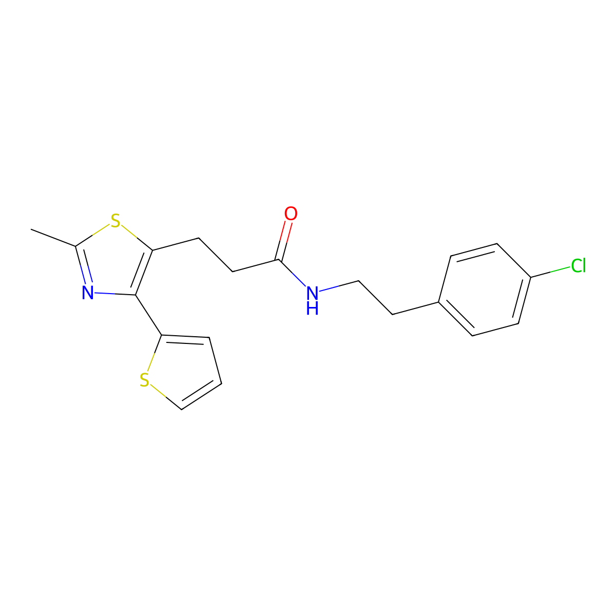 N-(4-chlorophenethyl)-3-(2-methyl-4-(thiophen-2-yl)thiazol-5-yl)propanamide molecular structure, CAS 1017663-17-0
