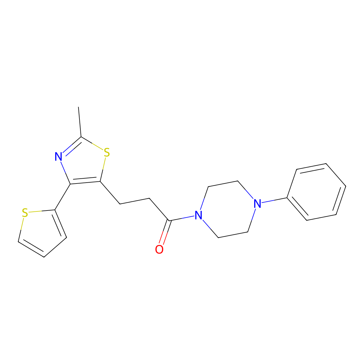 3-(2-Methyl-4-(thiophen-2-yl)thiazol-5-yl)-1-(4-phenylpiperazin-1-yl)propan-1-one molecular structure, CAS 1017663-18-1