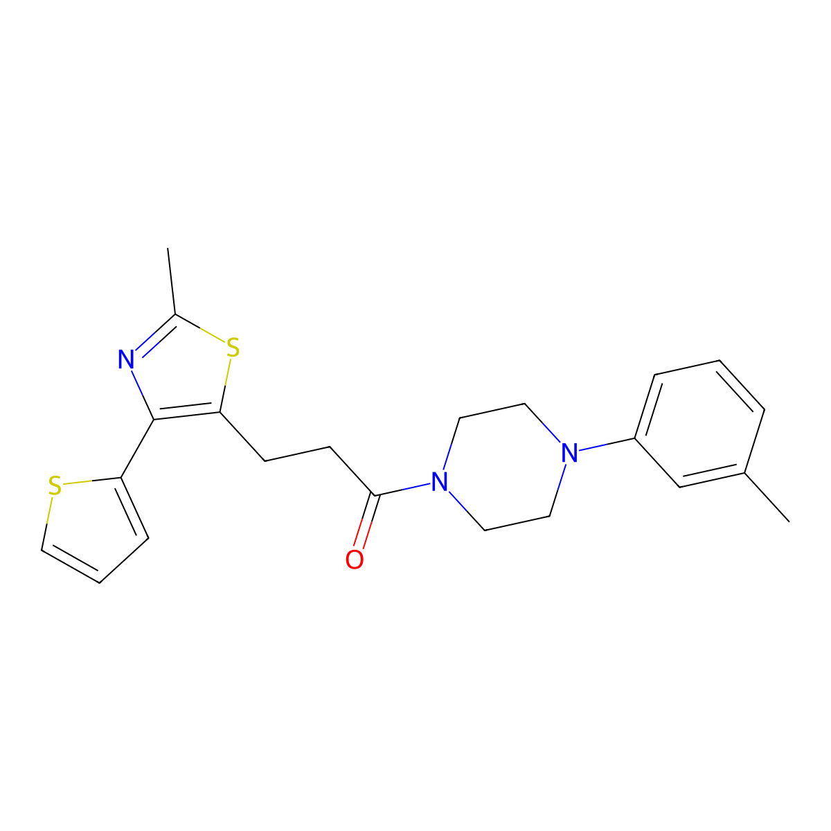 3-(2-Methyl-4-(thiophen-2-yl)thiazol-5-yl)-1-(4-(m-tolyl)piperazin-1-yl)propan-1-one molecular structure, CAS 1017663-19-2