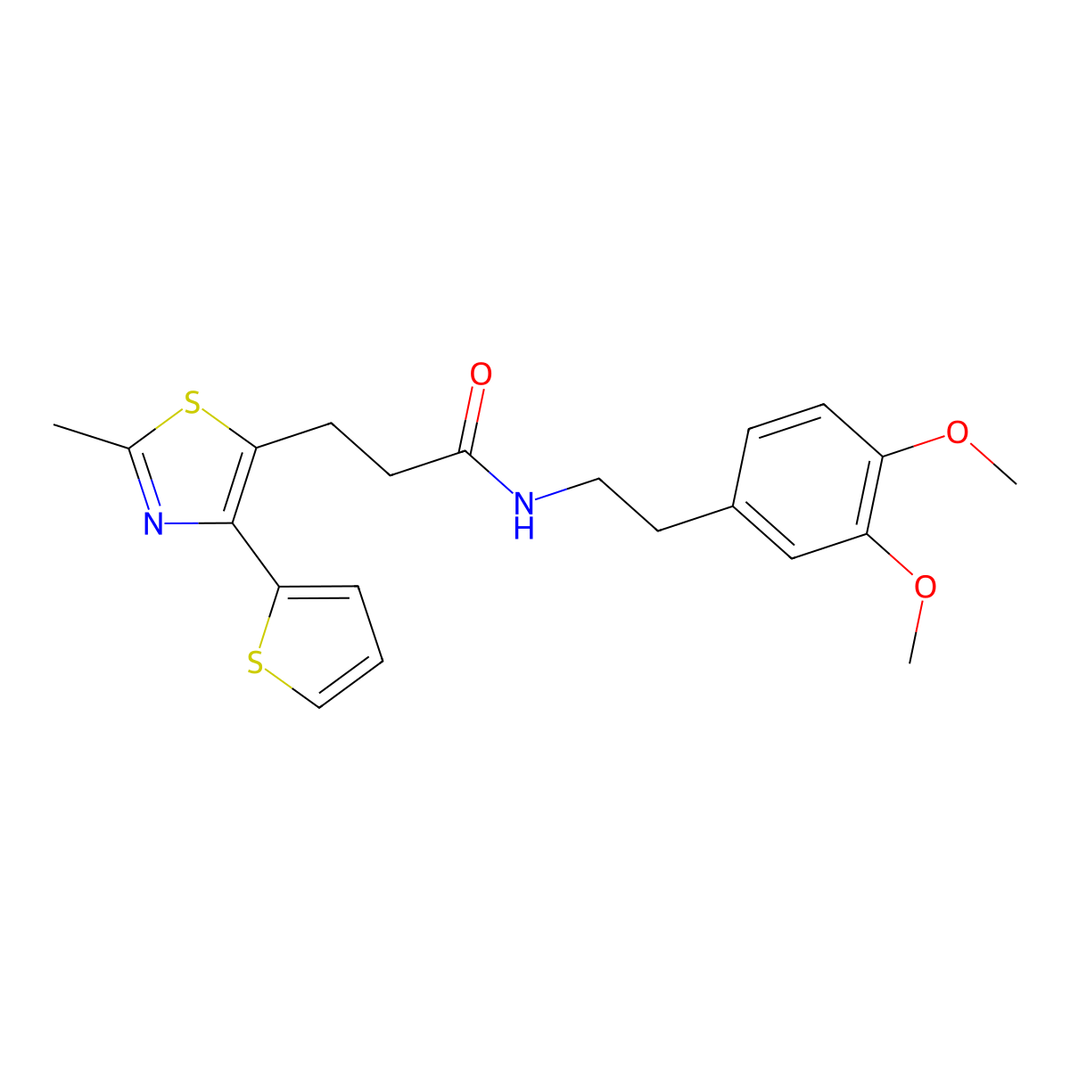 N-[2-(3,4-dimethoxyphenyl)ethyl]-3-[2-methyl-4-(thiophen-2-yl)-1,3-thiazol-5-yl]propanamide molecular structure, CAS 1017663-20-5