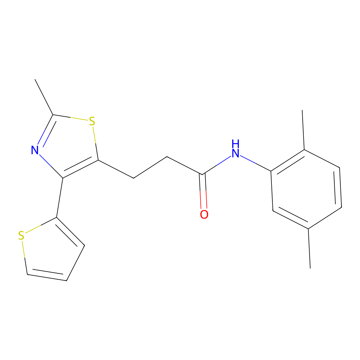 N-(2,5-dimethylphenyl)-3-(2-methyl-4-(thiophen-2-yl)thiazol-5-yl)propanamide molecular structure, CAS 1017663-21-6
