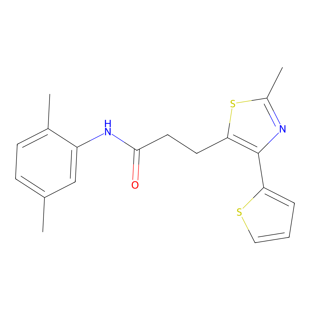 N-(2,5-dimethylphenyl)-3-(2-methyl-4-(thiophen-2-yl)thiazol-5-yl)propanamide molecular structure, CAS 1017663-21-6