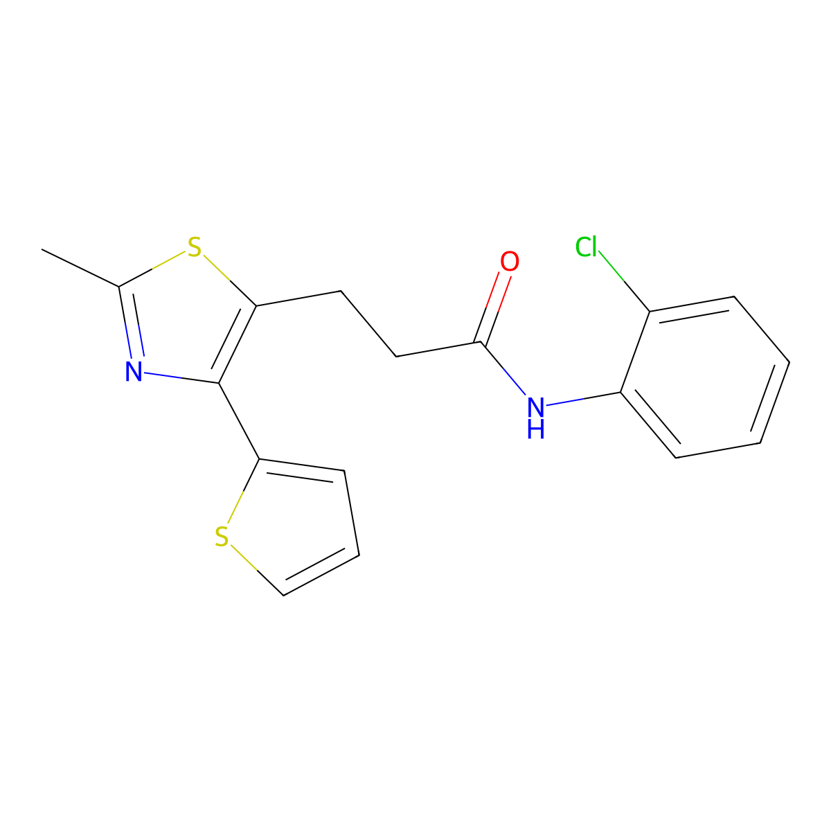 N-(2-chlorophenyl)-3-(2-methyl-4-(thiophen-2-yl)thiazol-5-yl)propanamide molecular structure, CAS 1017663-22-7