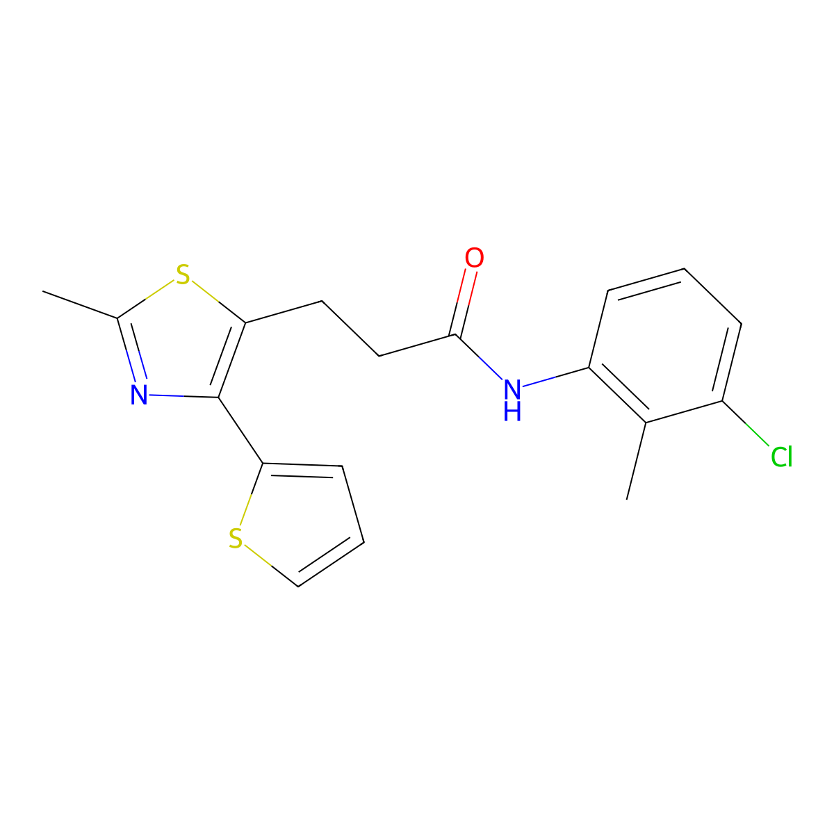 N-(3-chloro-2-methylphenyl)-3-(2-methyl-4-(thiophen-2-yl)thiazol-5-yl)propanamide molecular structure, CAS 1017663-25-0