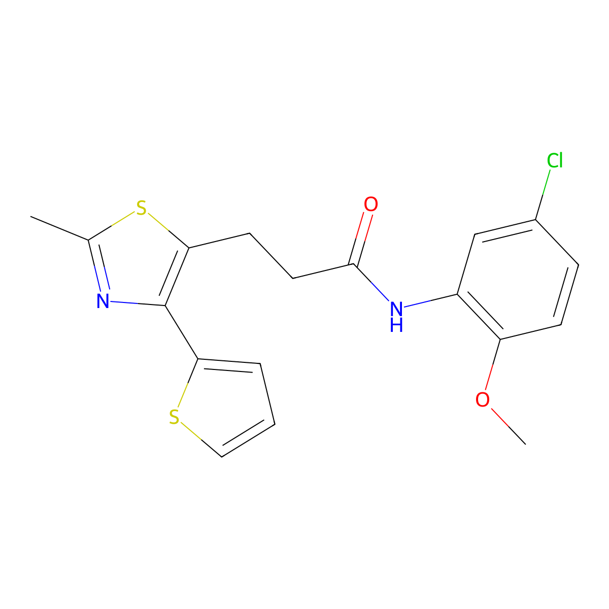 N-(5-chloro-2-methoxyphenyl)-3-[2-methyl-4-(thiophen-2-yl)-1,3-thiazol-5-yl]propanamide molecular structure, CAS 1017663-26-1