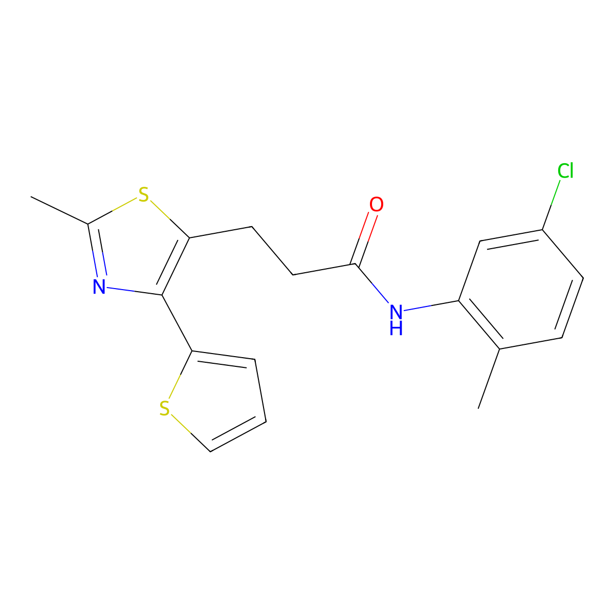 N-(5-chloro-2-methylphenyl)-3-(2-methyl-4-(thiophen-2-yl)thiazol-5-yl)propanamide molecular structure, CAS 1017663-27-2