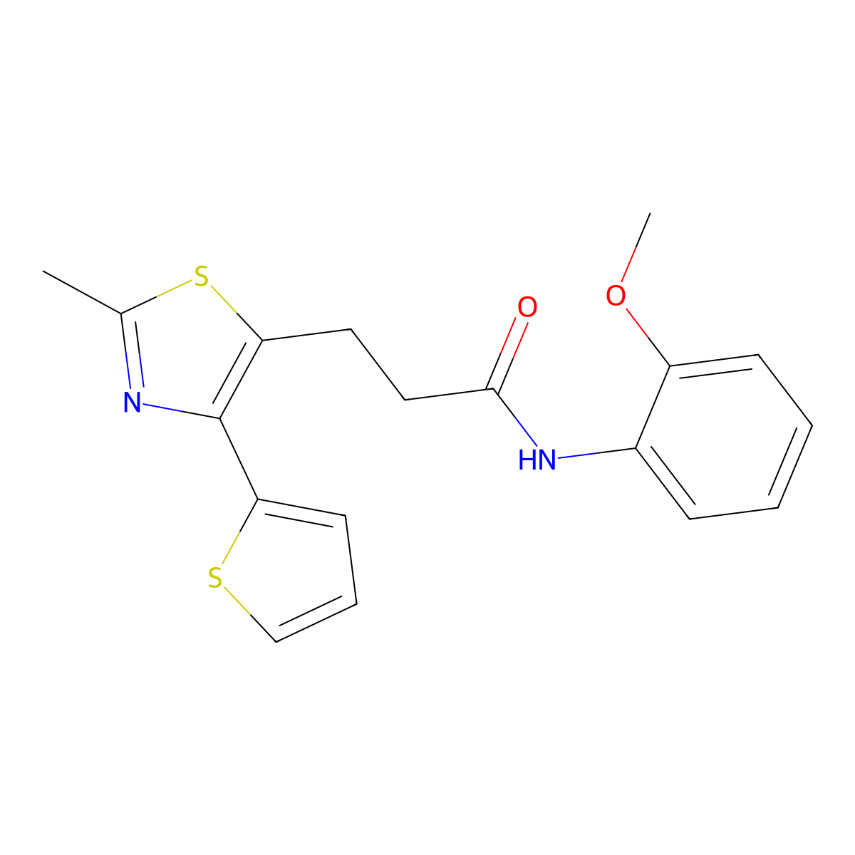 N-(2-methoxyphenyl)-3-(2-methyl-4-(thiophen-2-yl)thiazol-5-yl)propanamide molecular structure, CAS 1017663-28-3