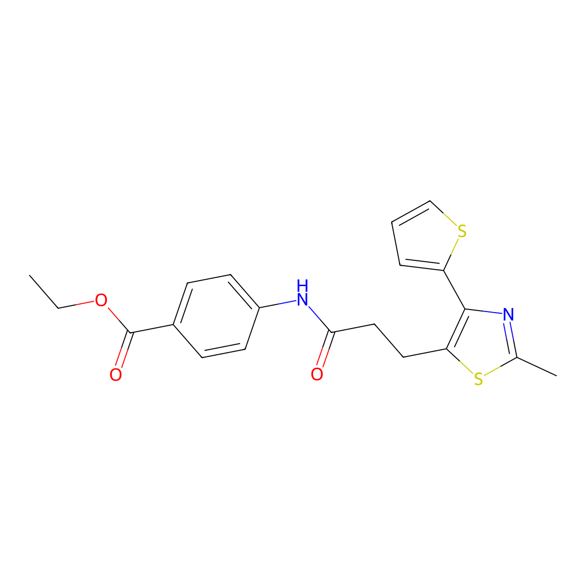 Ethyl 4-{3-[2-methyl-4-(thiophen-2-YL)-1,3-thiazol-5-YL]propanamido}benzoate molecular structure, CAS 1017663-29-4