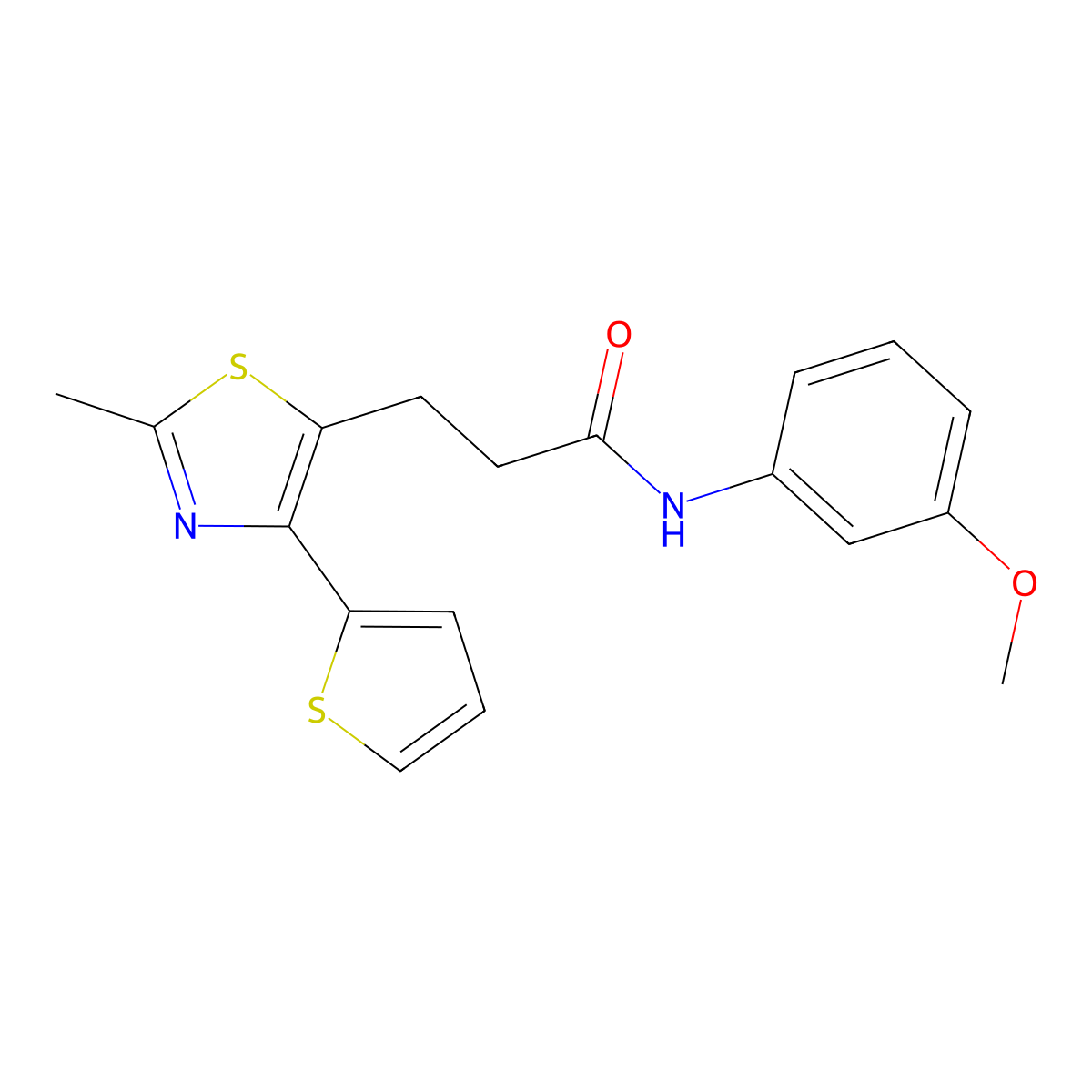 N-(3-methoxyphenyl)-3-[2-methyl-4-(thiophen-2-yl)-1,3-thiazol-5-yl]propanamide molecular structure, CAS 1017663-30-7