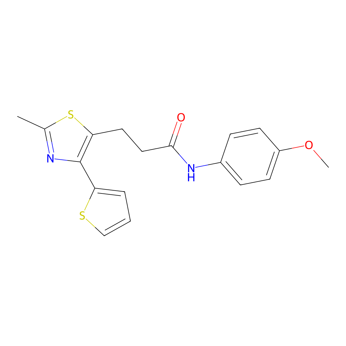 N-(4-methoxyphenyl)-3-[2-methyl-4-(thiophen-2-yl)-1,3-thiazol-5-yl]propanamide molecular structure, CAS 1017663-31-8