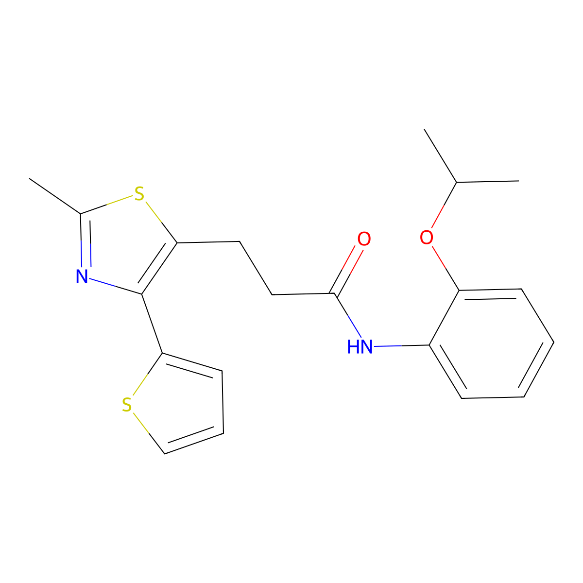 3-[2-methyl-4-(thiophen-2-yl)-1,3-thiazol-5-yl]-N-[2-(propan-2-yloxy)phenyl]propanamide molecular structure, CAS 1017663-32-9