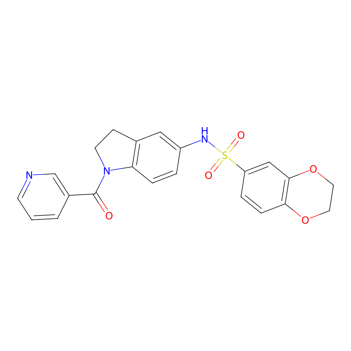 N-[1-(pyridin-3-ylcarbonyl)-2,3-dihydro-1H-indol-5-yl]-2,3-dihydro-1,4-benzodioxine-6-sulfonamide molecular structure, CAS 1017664-29-7