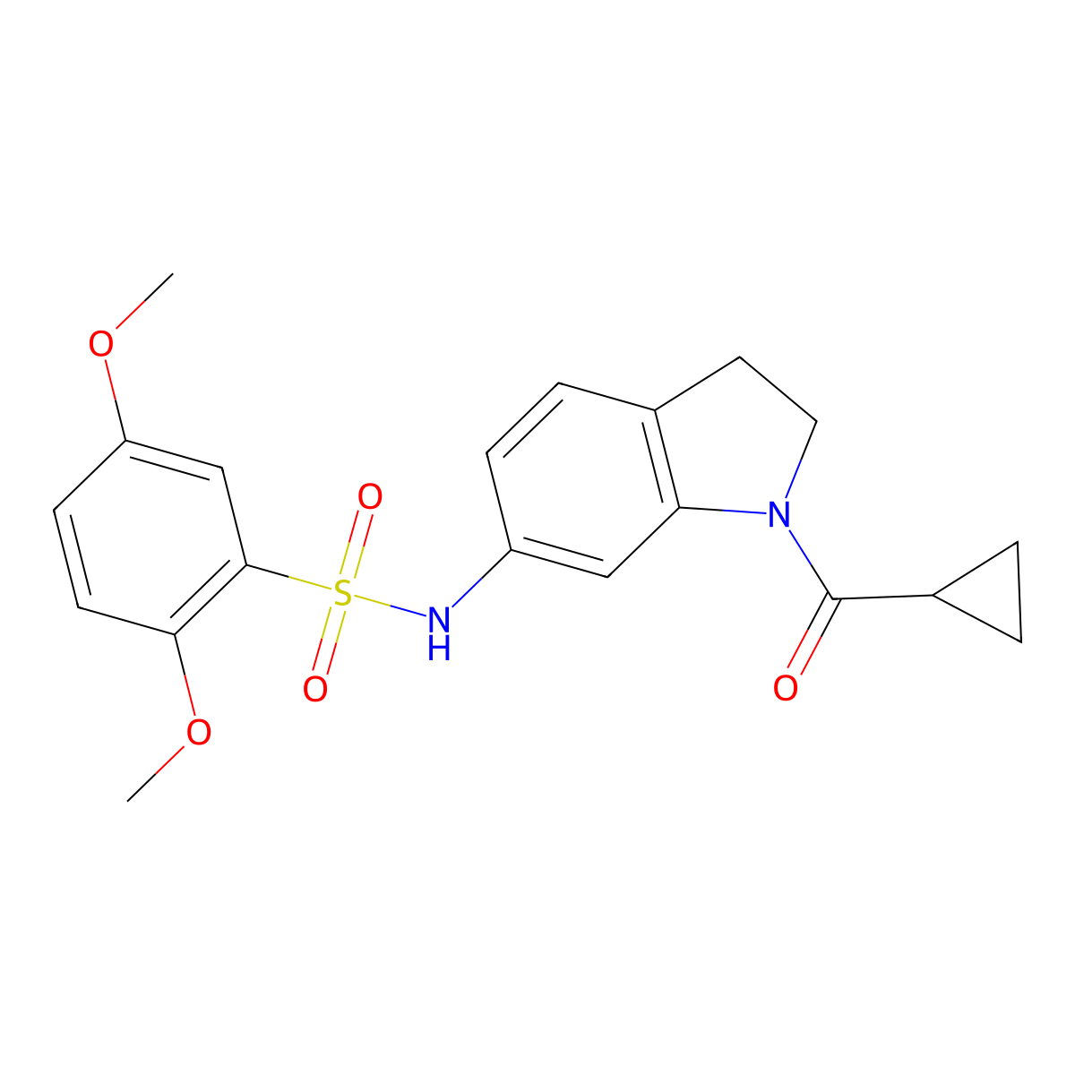 N-(1-(cyclopropanecarbonyl)indolin-6-yl)-2,5-dimethoxybenzenesulfonamide molecular structure, CAS 1017665-29-0