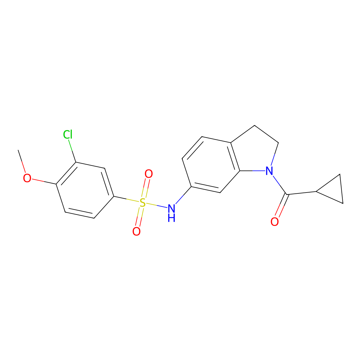 3-chloro-N-(1-(cyclopropanecarbonyl)indolin-6-yl)-4-methoxybenzenesulfonamide molecular structure, CAS 1017665-30-3