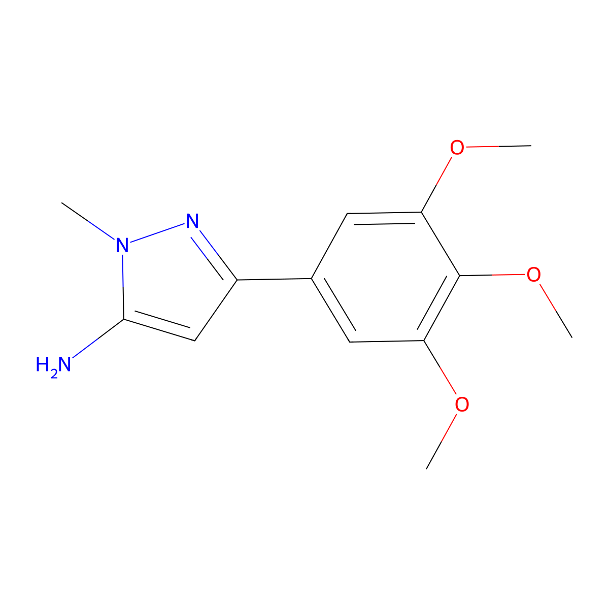 1H-Pyrazol-5-amine, 1-methyl-3-(3,4,5-trimethoxyphenyl)- molecular structure, CAS 1017665-65-4