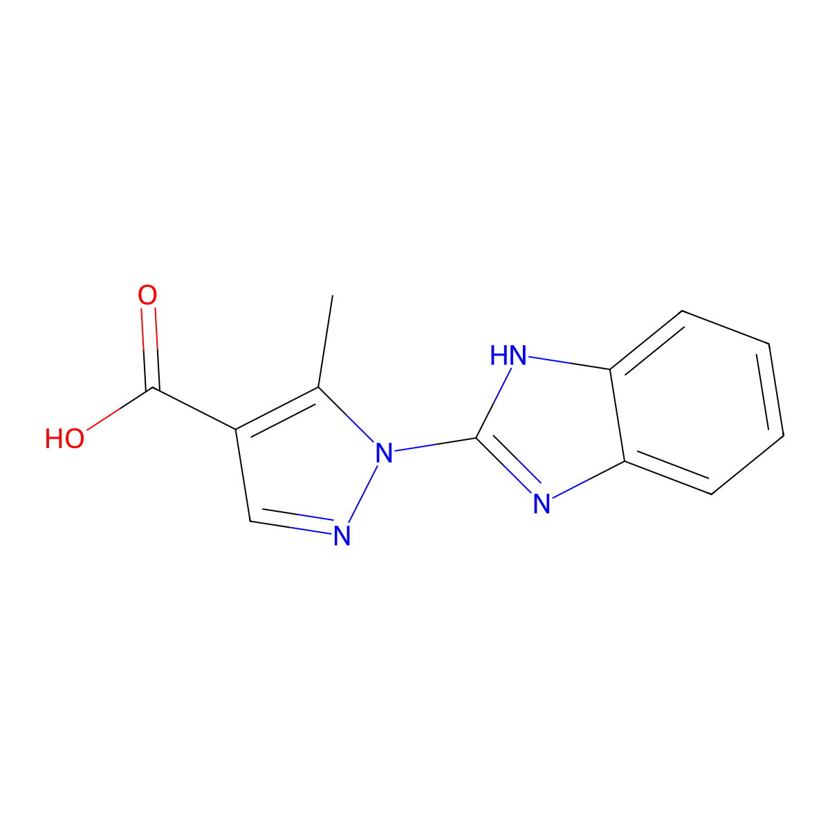 1-(1H-benzo[d]imidazol-2-yl)-5-methyl-1H-pyrazole-4-carboxylic acid molecular structure, CAS 1017666-26-0