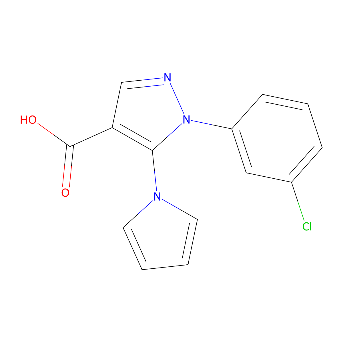 1-(3-Chlorophenyl)-5-(1H-pyrrol-1-yl)-1H-pyrazole-4-carboxylic acid molecular structure, CAS 1017666-29-3