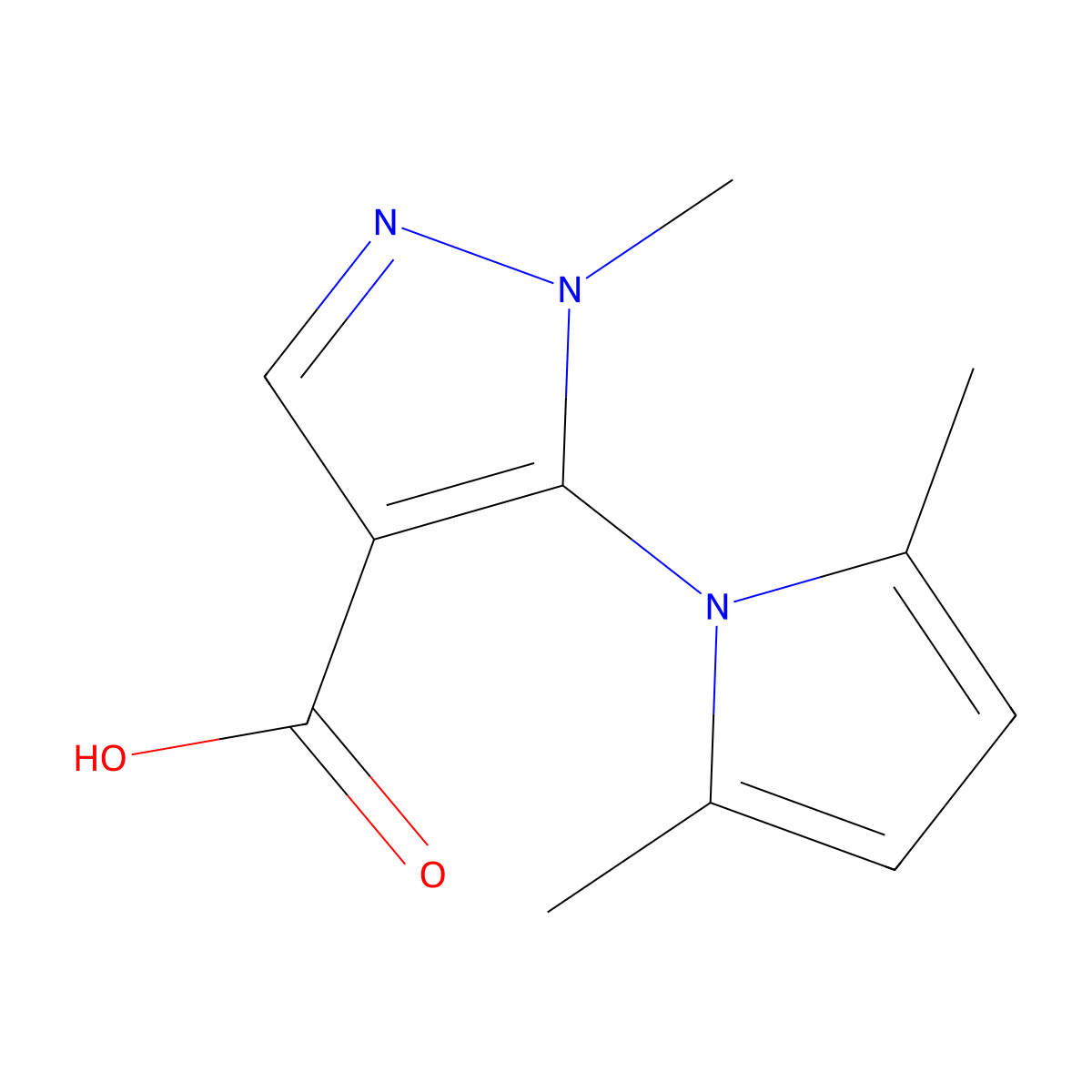5-(2,5-dimethyl-1H-pyrrol-1-yl)-1-methyl-1H-pyrazole-4-carboxylic acid molecular structure, CAS 1017666-40-8