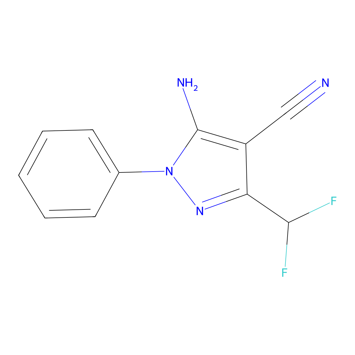5-Amino-3-(difluoromethyl)-1-phenylpyrazole-4-carbonitrile molecular structure, CAS 1017686-90-6