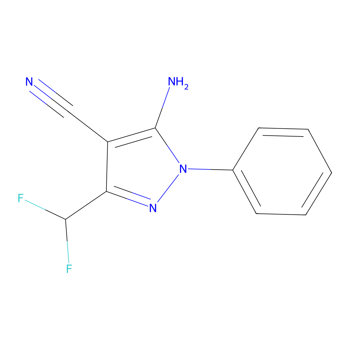 5-Amino-3-(difluoromethyl)-1-phenylpyrazole-4-carbonitrile molecular structure, CAS 1017686-90-6