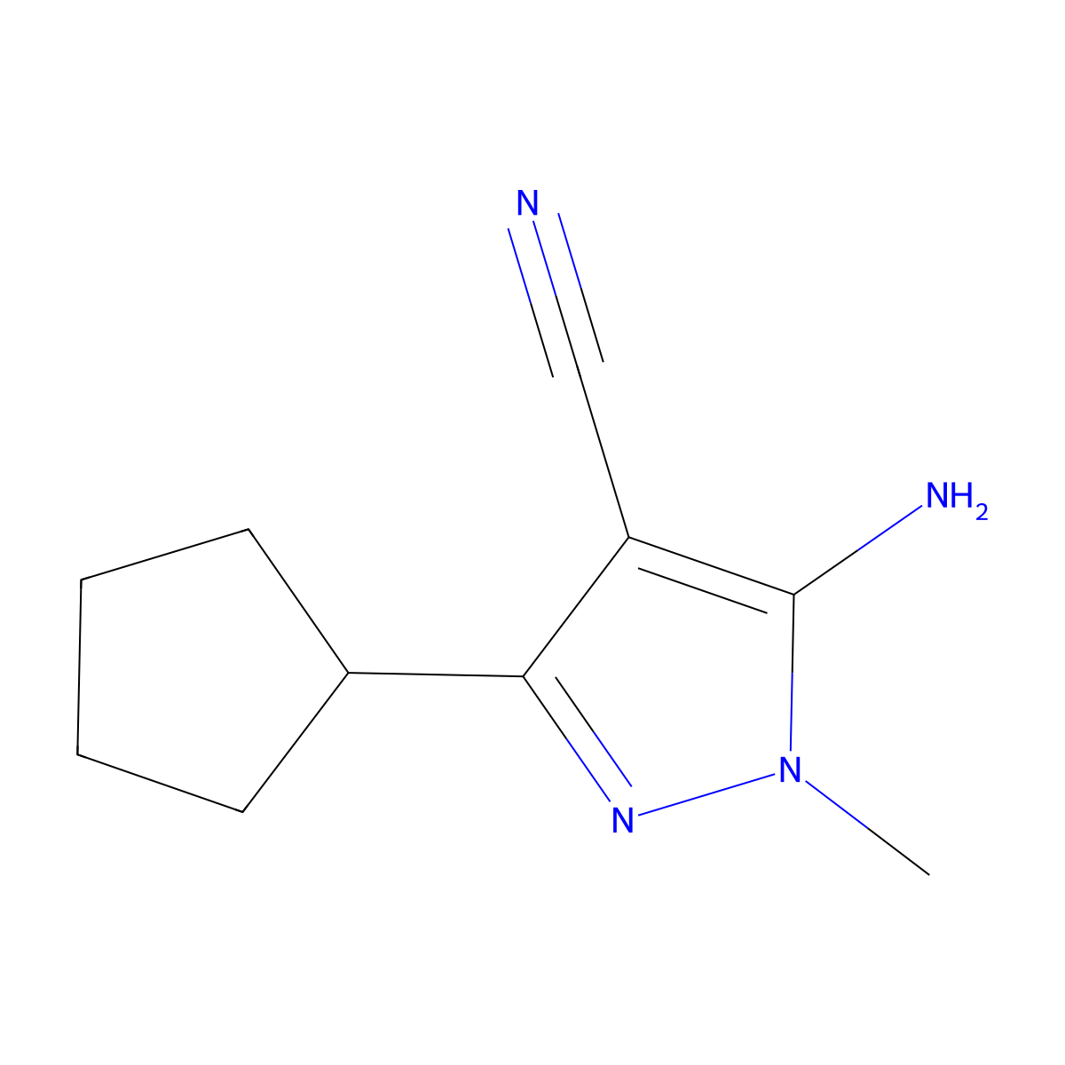 5-Amino-3-cyclopentyl-1-methyl-1H-pyrazole-4-carbonitrile molecular structure, CAS 1017689-87-0