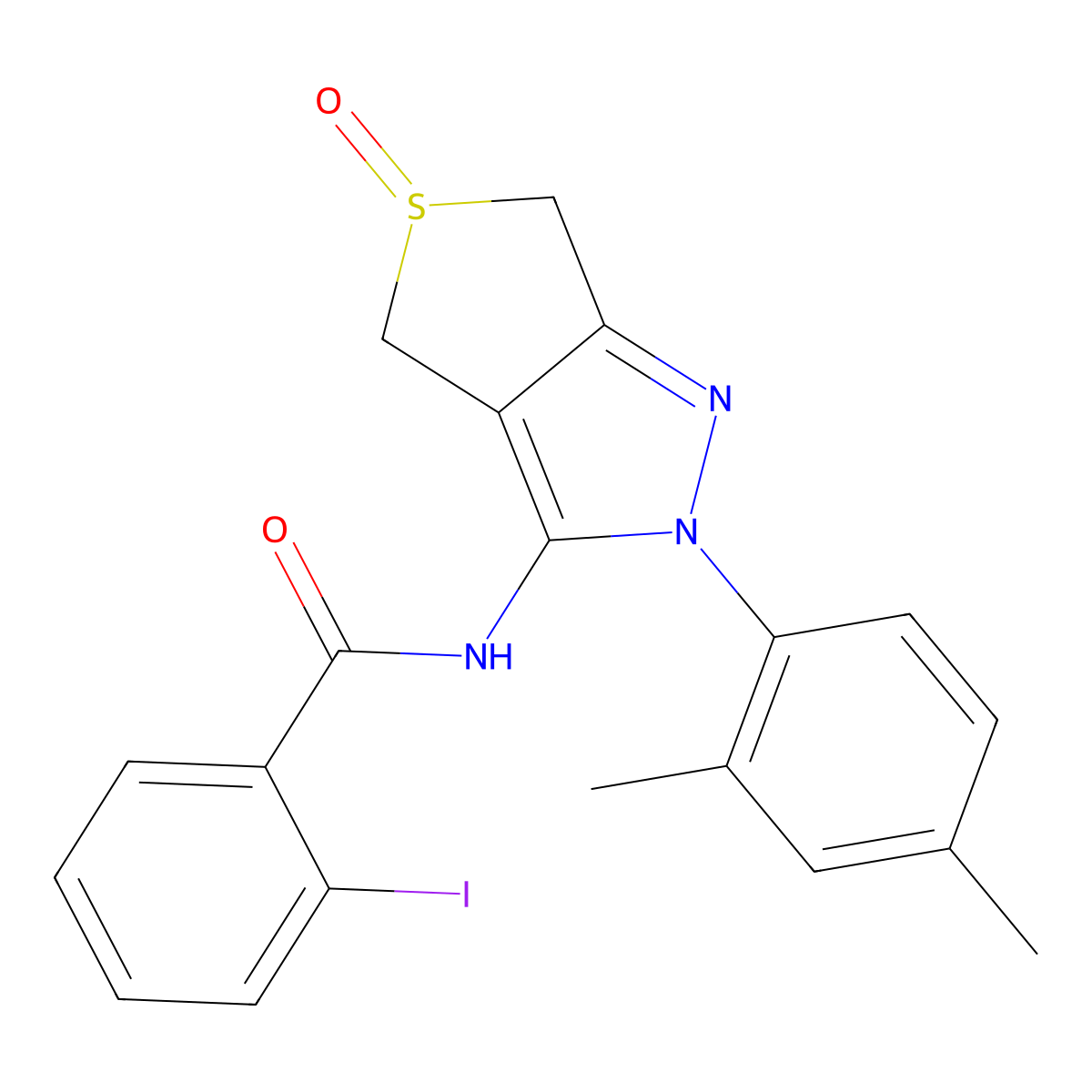 N-[2-(2,4-dimethylphenyl)-5-oxo-4,6-dihydrothieno[3,4-c]pyrazol-3-yl]-2-iodobenzamide molecular structure, CAS 1017691-50-7