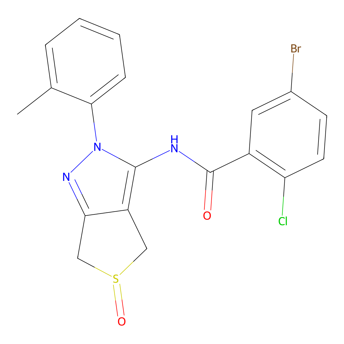 5-bromo-2-chloro-N-[2-(2-methylphenyl)-5-oxo-4,6-dihydrothieno[3,4-c]pyrazol-3-yl]benzamide molecular structure, CAS 1017691-54-1