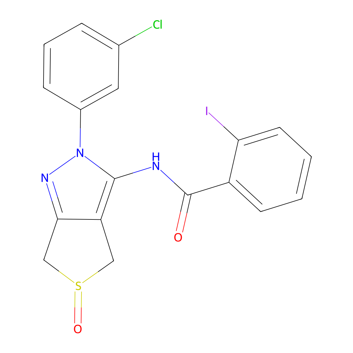N-(2-(3-chlorophenyl)-5-oxido-4,6-dihydro-2H-thieno[3,4-c]pyrazol-3-yl)-2-iodobenzamide molecular structure, CAS 1017691-57-4