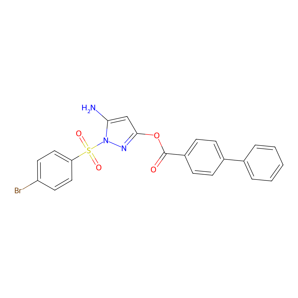 5-amino-1-((4-bromophenyl)sulfonyl)-1H-pyrazol-3-yl [1,1'-biphenyl]-4-carboxylate molecular structure, CAS 1017691-59-6