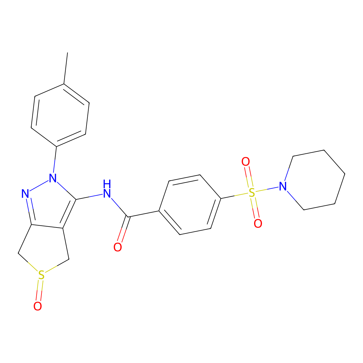 N-(5-oxido-2-(p-tolyl)-4,6-dihydro-2H-thieno[3,4-c]pyrazol-3-yl)-4-(piperidin-1-ylsulfonyl)benzamide molecular structure, CAS 1017691-60-9