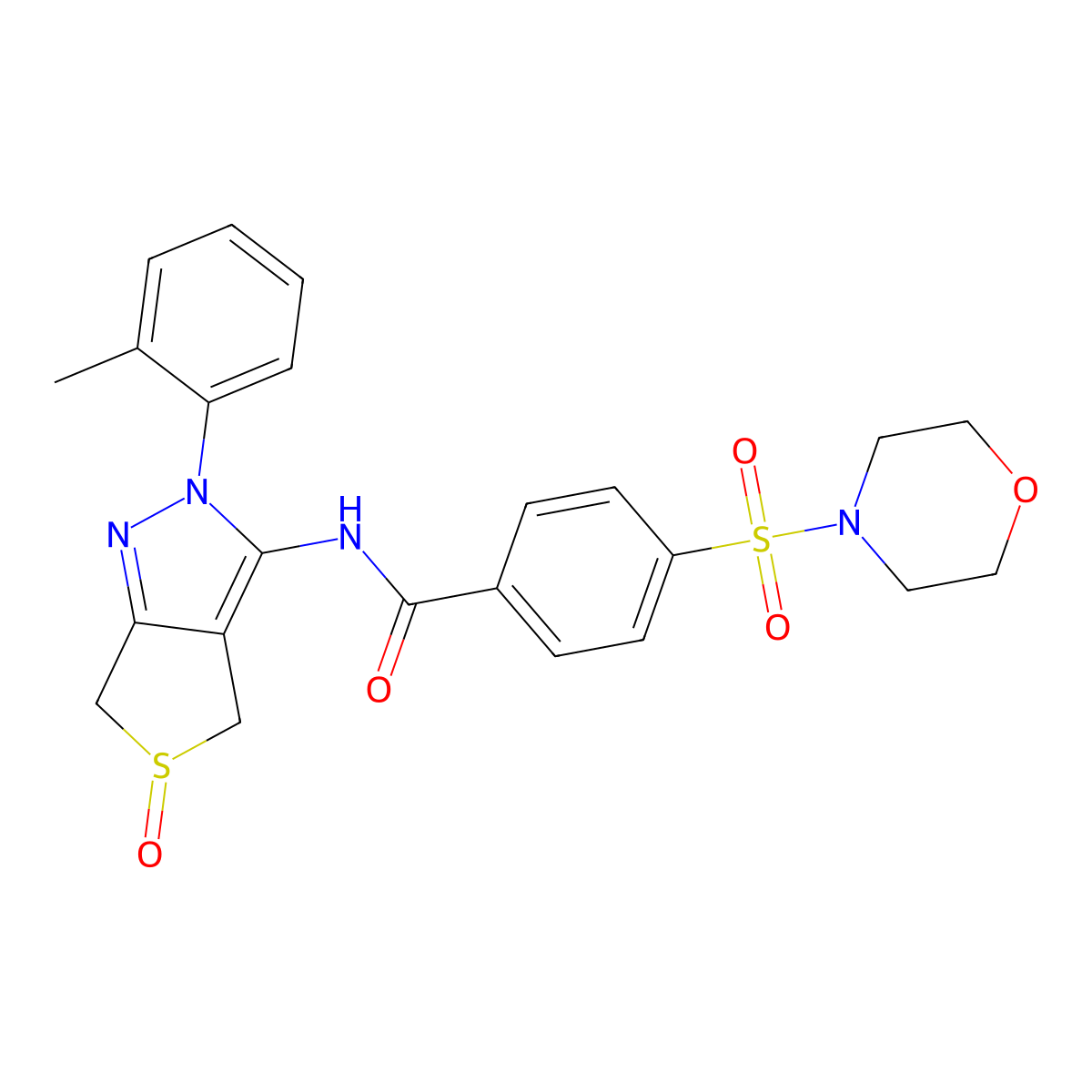 4-(morpholinosulfonyl)-N-(5-oxido-2-(o-tolyl)-4,6-dihydro-2H-thieno[3,4-c]pyrazol-3-yl)benzamide molecular structure, CAS 1017691-61-0
