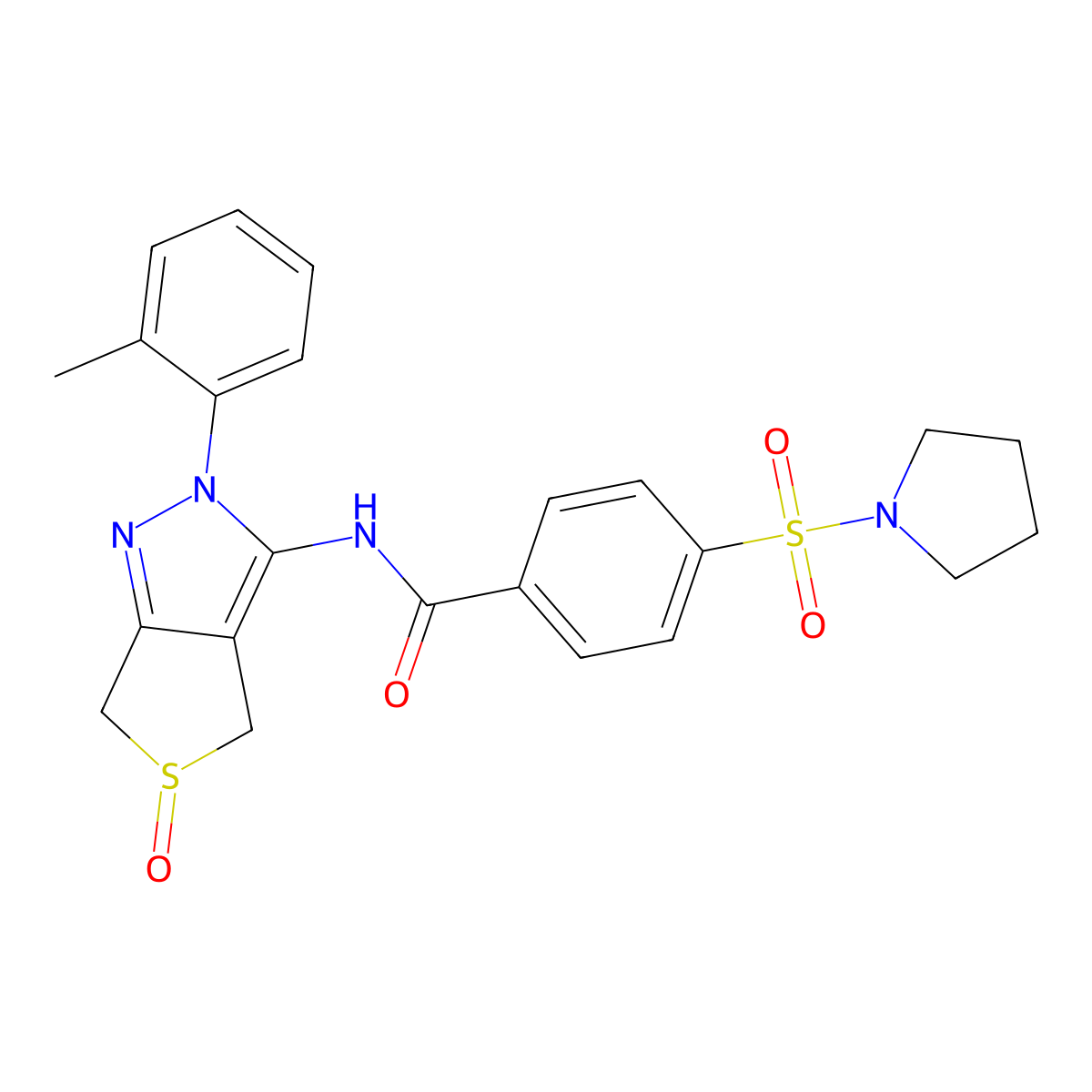 N-(5-oxido-2-(o-tolyl)-4,6-dihydro-2H-thieno[3,4-c]pyrazol-3-yl)-4-(pyrrolidin-1-ylsulfonyl)benzamide molecular structure, CAS 1017691-69-8