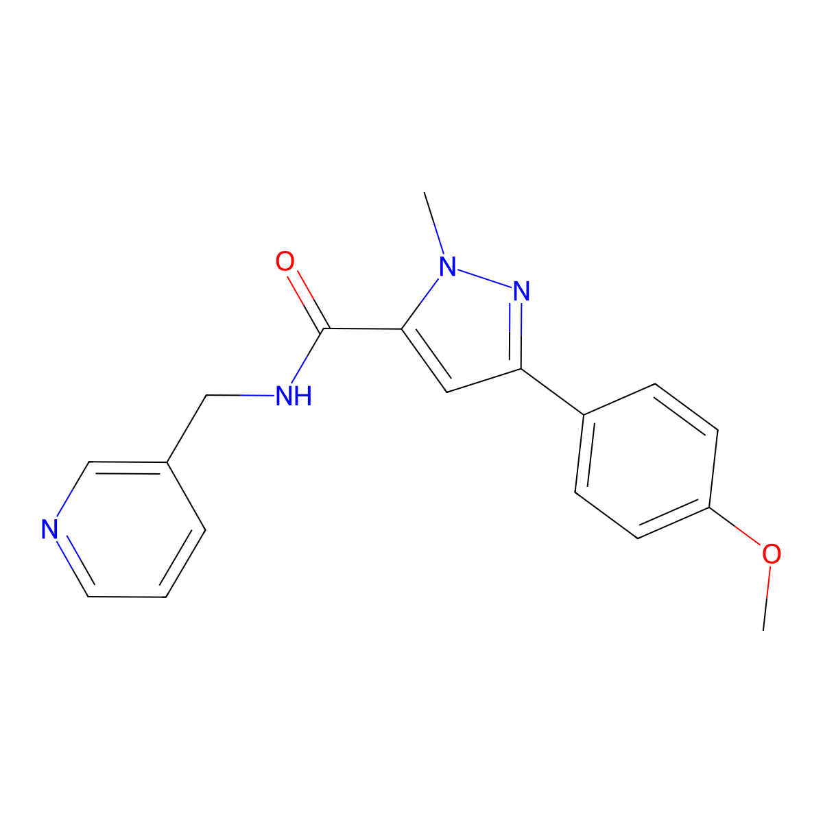 3-(4-methoxyphenyl)-1-methyl-N-(3-pyridylmethyl)-1H-pyrazole-5-carboxamide molecular structure, CAS 1017715-43-3